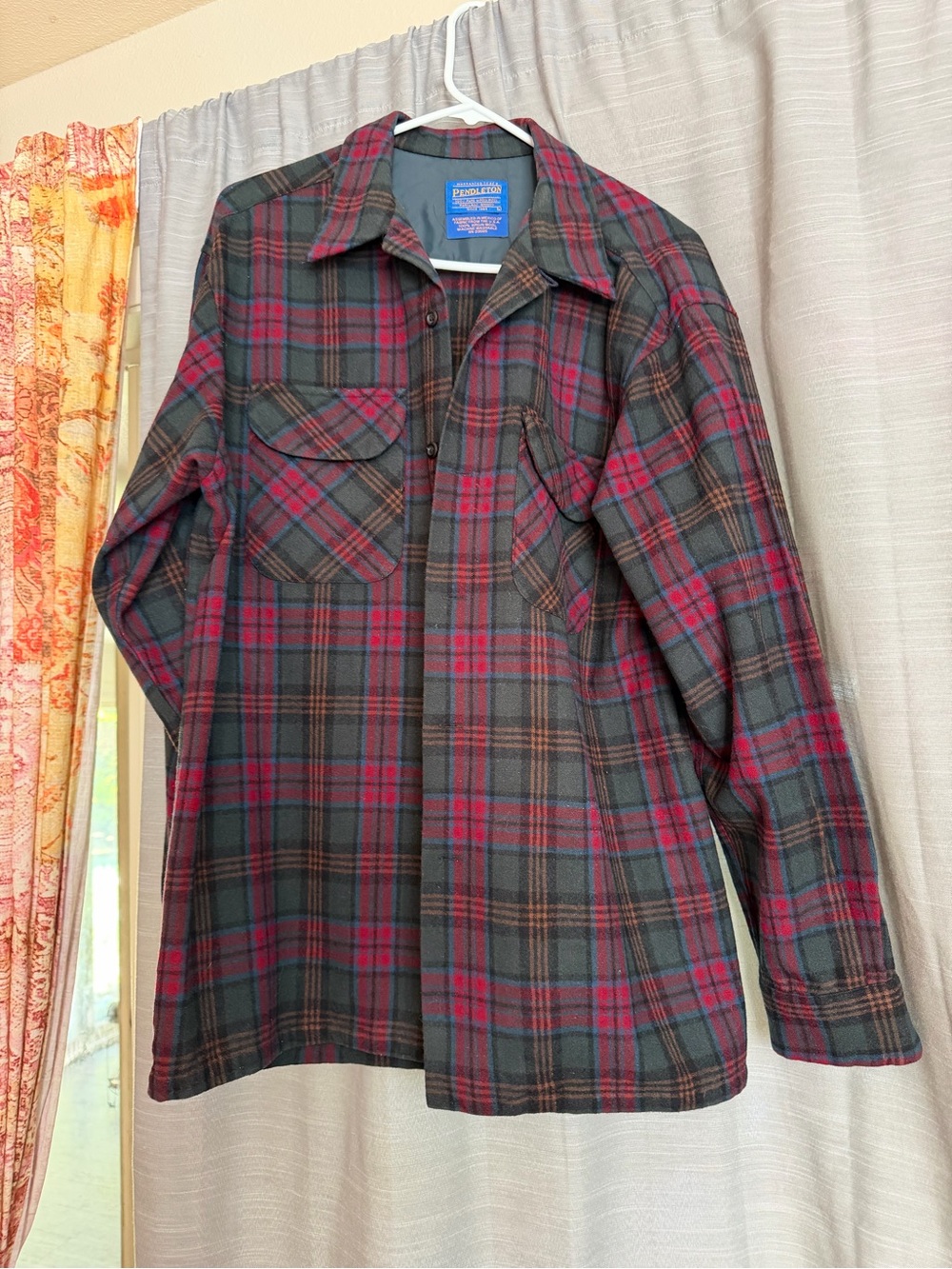 Pendleton Red & Green Plaid Wool Button-Front Shirt Jacket